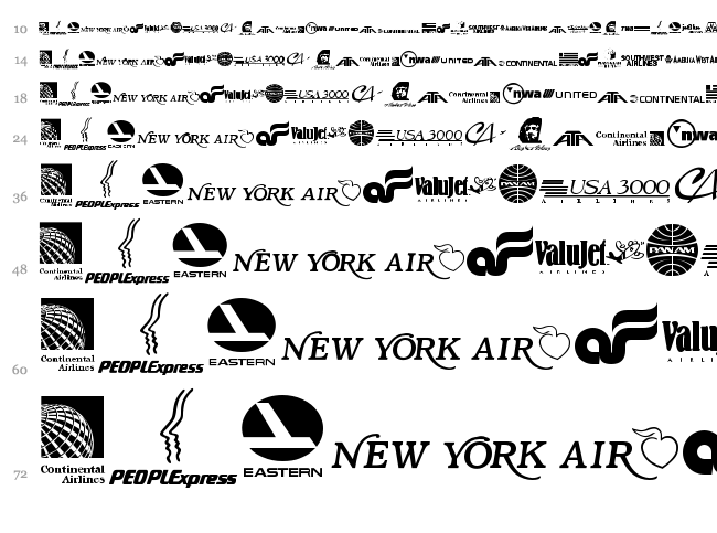 Airline Logos Past and Present font waterfall